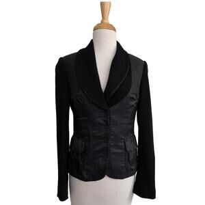 77 Blazer Coat Black Viscose Blend Multi Media Snap Up Collared Front Pockets M